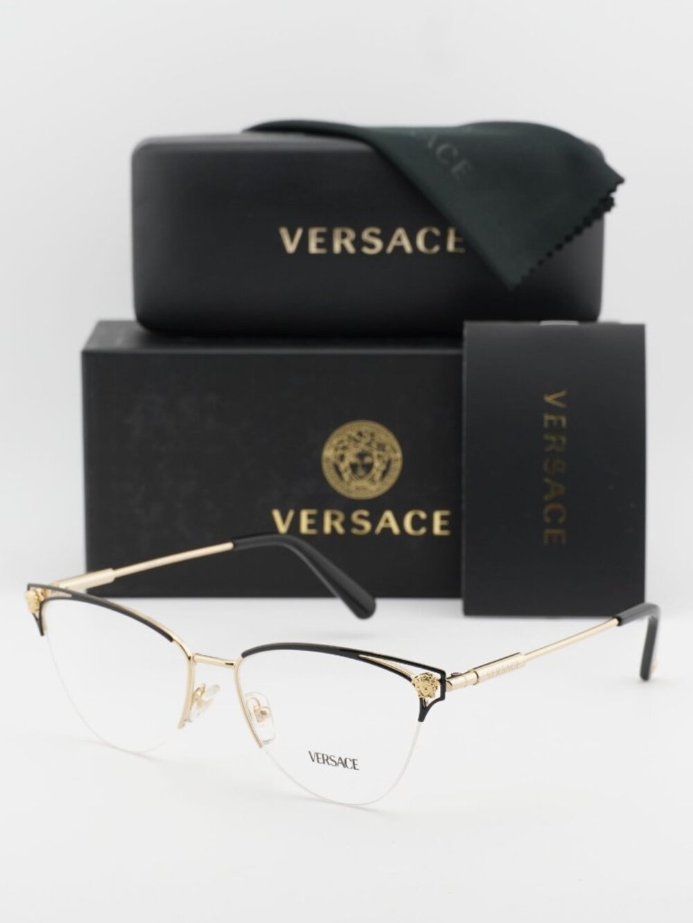 Versace VE1280 1433 Cat Eye Eyeglasses 55mm – Gold / Black